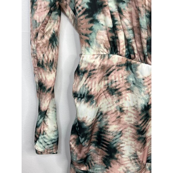 Tart Collections Wrap Dress Small Satin Tie Dye Mini Fall Style Pink Green - Picture 9 of 9